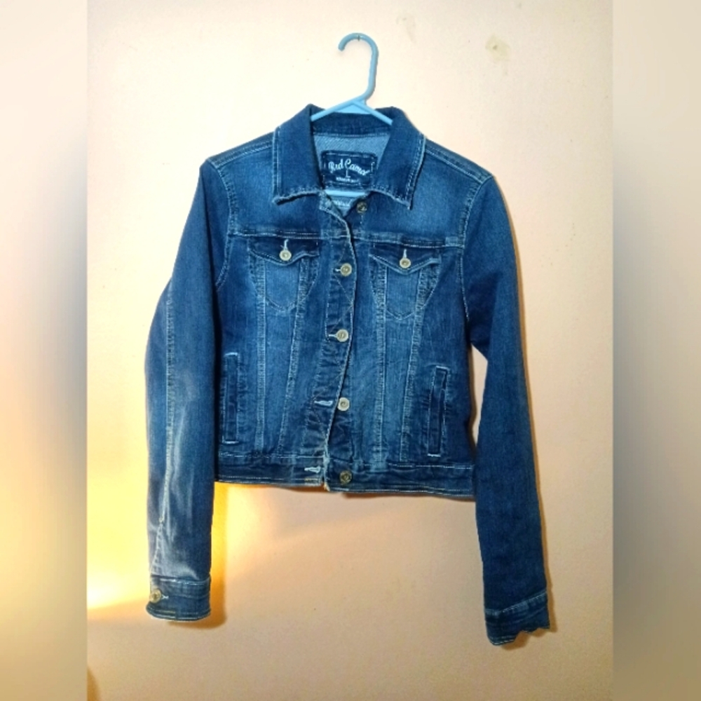 Red camel blue jean jacket